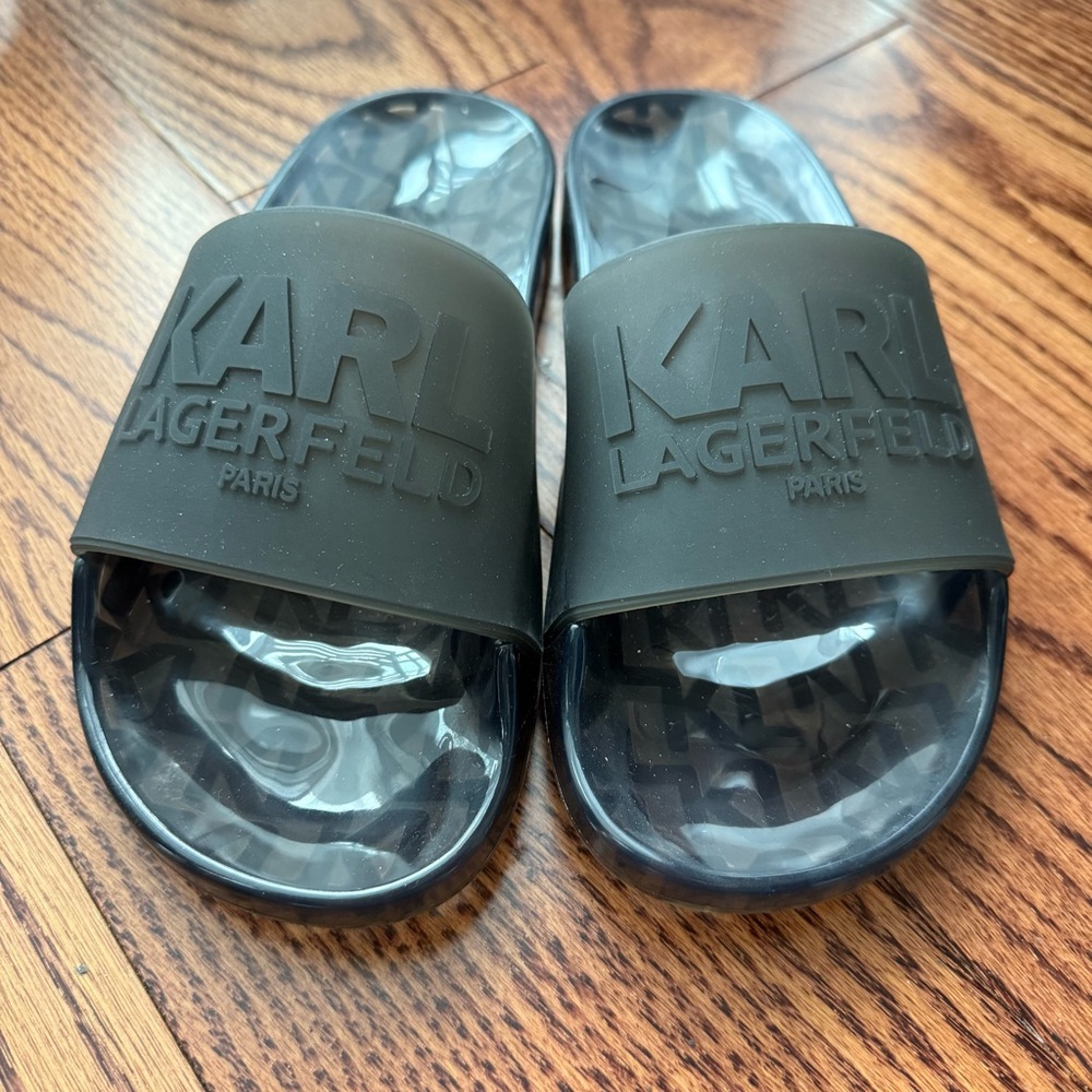 Karl Lagerfeld Black Embossed Slides